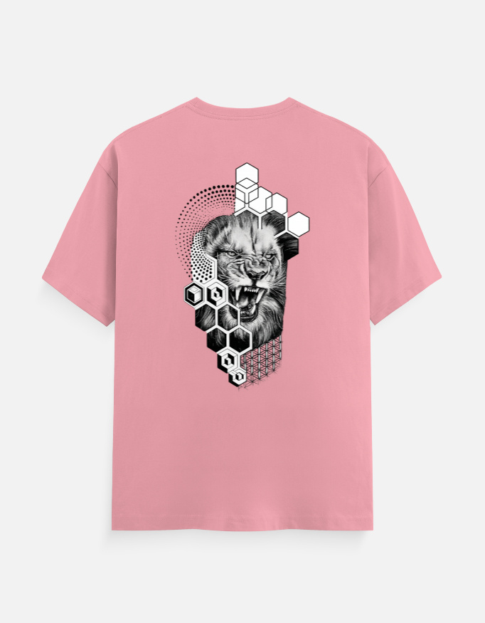 Roaring Lion Geometric Graphic T-Shirt – Powerful Wild King Abstract Art Unisex Cotton Crew Neck Tee - Image 2