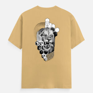 Roaring Lion Geometric Graphic T-Shirt – Powerful Wild King Abstract Art Unisex Cotton Crew Neck Tee
