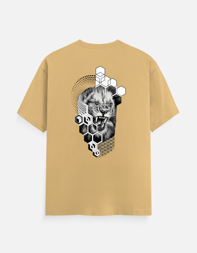 Roaring Lion Geometric Graphic T-Shirt – Powerful Wild King Abstract Art Unisex Cotton Crew Neck Tee
