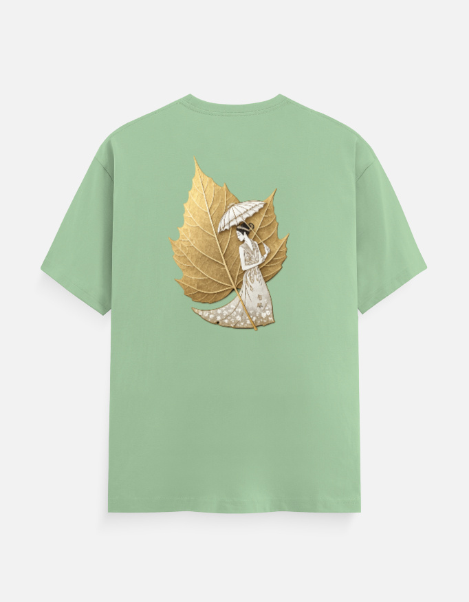 Leaf Parasol Lady Unisex Classic Crew T-Shirt – Nature Inspired Artistic Graphic Tee - Image 2