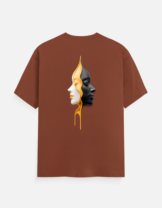 Duality Faces Art Graphic T-Shirt – Modern Abstract Human Contrast Design Premium Unisex Cotton Crew Neck Tee - Image 2