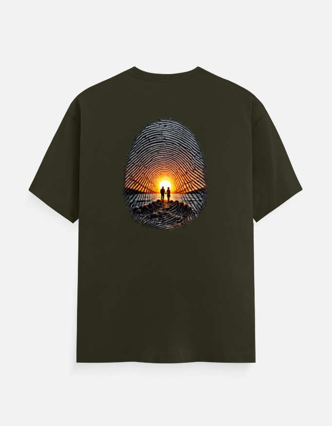 Sunset Fingerprint Art Unisex Classic Crew T-Shirt – Identity & Journey Graphic Tee - Image 3